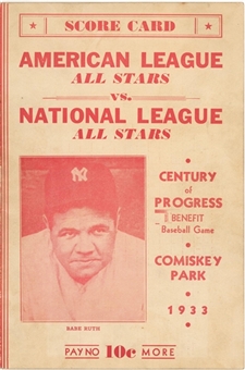 1933 All-Star Game Unscored Score Card 